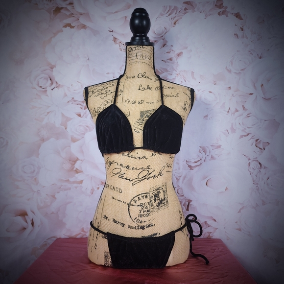 Black Velvet Dreamgirl Halter G-String Strappy Bikini - Picture 1 of 10